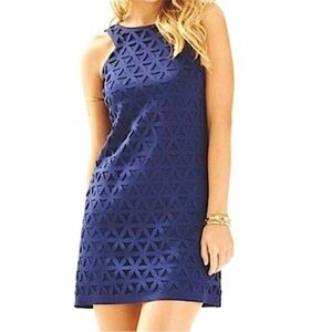Lilly Pulitzer Mango Laser Cut Navy Blue Shift Dress Scuba Ponte